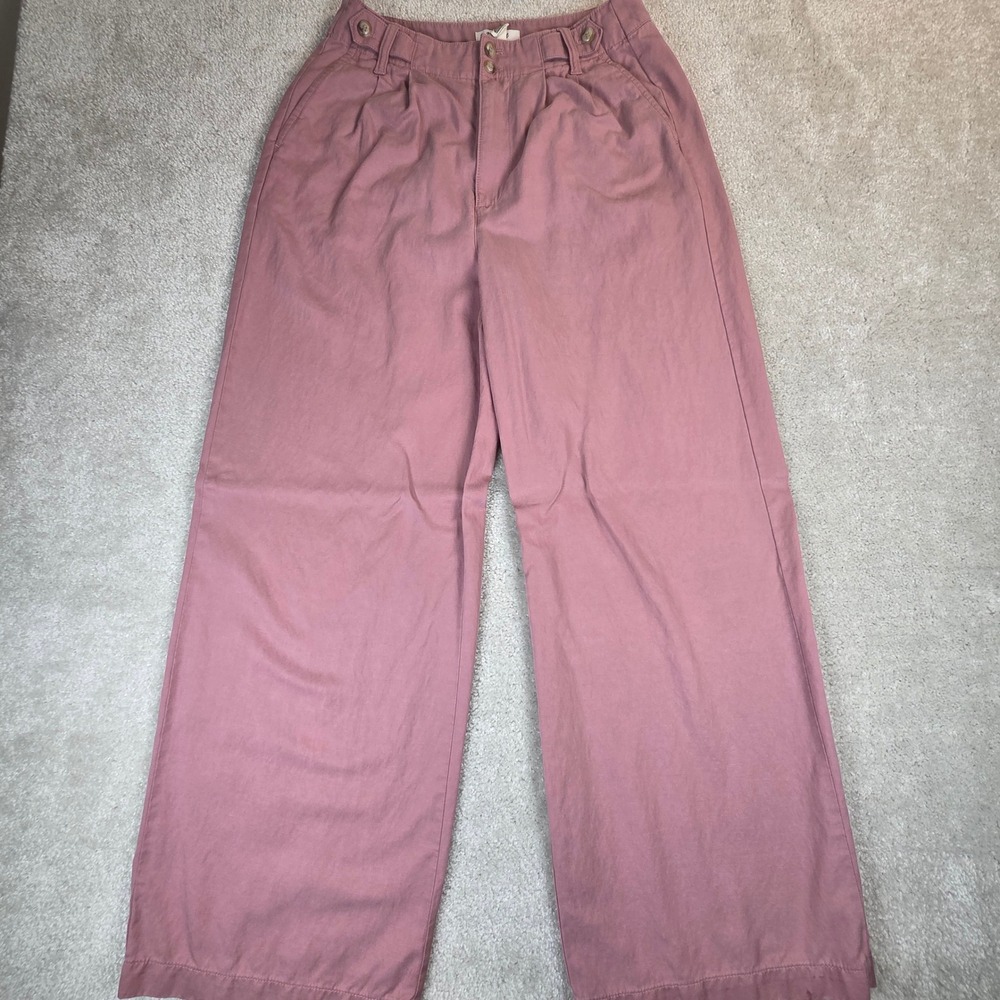 Madewell The Harlow Wide Leg Pants Pink Lyocell Linen Blend Size 4 Pleated Drape